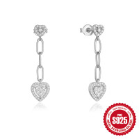 Sterling Silver Pavé Heart Dangle Earrings