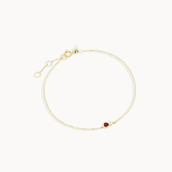 Gold Chain Bracelet with Ruby Accent