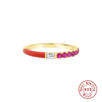 Gold-Plated Red Enamel Band with Pink Stones