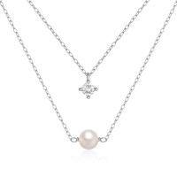 925 Silver Layered Pearl and CZ Necklace