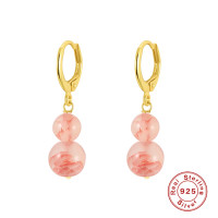 Gold Hoop Earrings with Pink Glass Drops