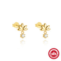 Gold-Plated Leaf Crystal Stud Earrings