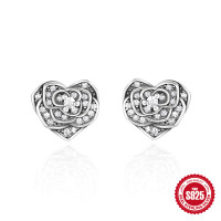 Sterling Silver Floral Heart Stud Earrings