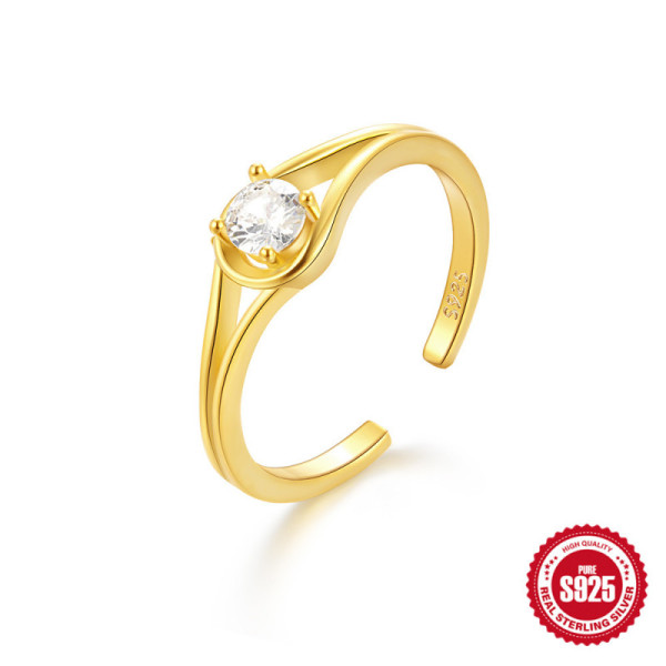 Gold-Plated Sterling Silver Solitaire Ring
