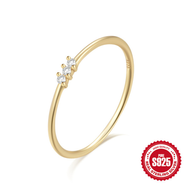 925 Silver Gold-Finish Three-Stone Band