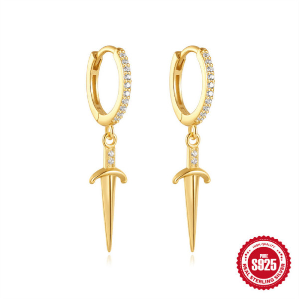 Gold-Plated Pavé Dagger Hoop Earrings