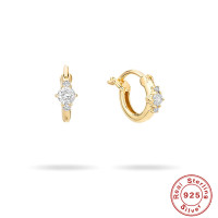 Gold-Plated Silver Huggie Earrings with CZ