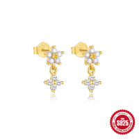 Gold-Plated Floral Dangle Earrings