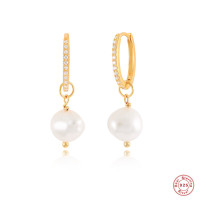 Gold-Plated Freshwater Pearl Huggie Earrings