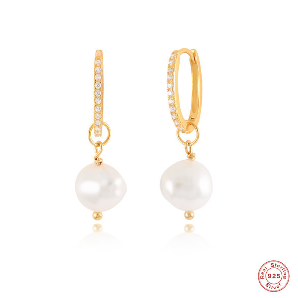 Gold-Plated Freshwater Pearl Huggie Earrings