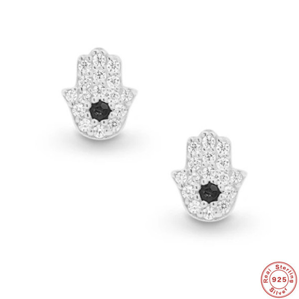 Sterling Silver Hamsa Pavé Stud Earrings