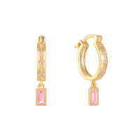 Gold-Plated Small Hoop Earrings with Pink Stones