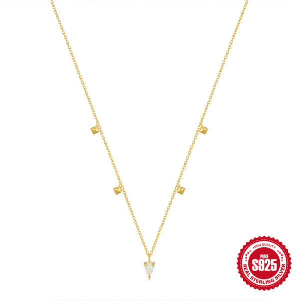Gold-Plated Opal Station Necklace