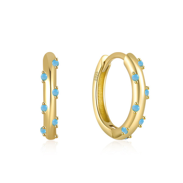Gold Hoop Earrings with Turquoise Stones