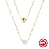 Gold-Plated Layered Necklace with Pearl