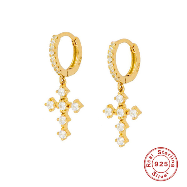 Gold-Plated Silver Cross Huggie Earrings