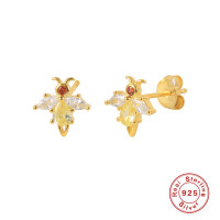 Gold-Tone Bee Stud Earrings with Gemstones