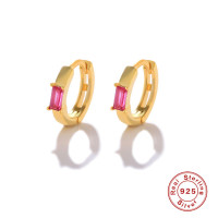 Gold-Plated Pink Stone Huggie Earrings