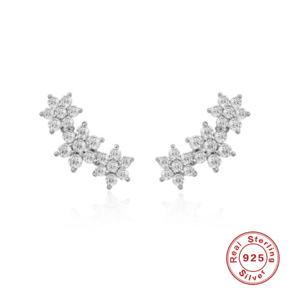 Silver Floral Climber Earrings with Cubic Zirconia