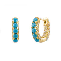 925 Silver Turquoise & Clear Stone Small Hoop Earrings