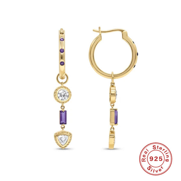 925 Silver Gold-Tone Geometric Dangle Earrings