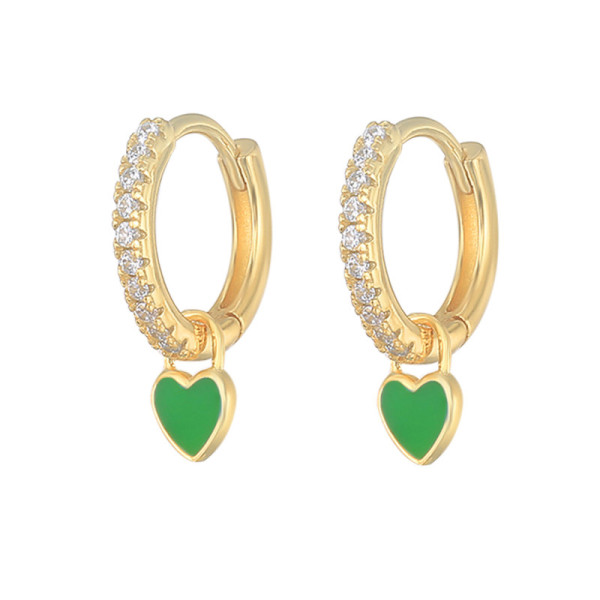 Gold Pavé Heart Charm Hoop Earrings
