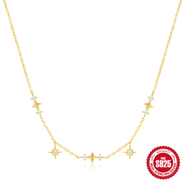 Gold Star Motif Station Necklace