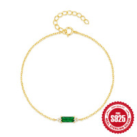 Gold Chain Bracelet with Green Stone