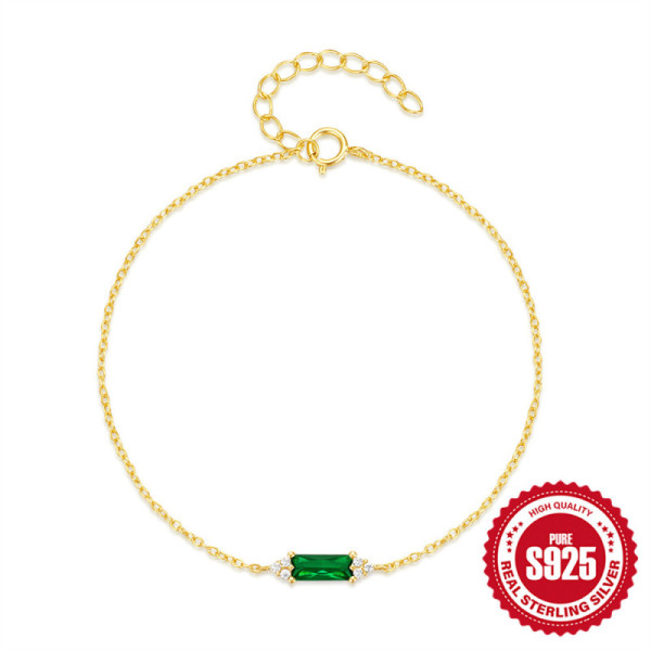 Gold Chain Bracelet with Green Stone