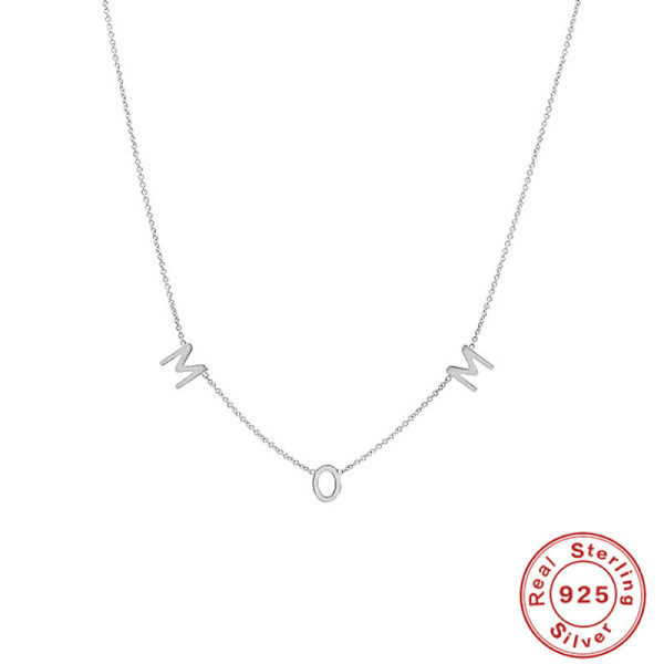 Sterling Silver 'MOM' Letter Necklace