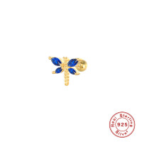 Gold-Plated Dragonfly Stud Earring with Blue Stones