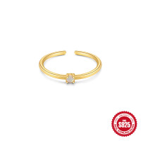 925 Silver Gold-Finish Opal Open Ring