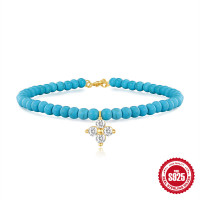 925 Silver Turquoise Beaded Bracelet with Cross Charm