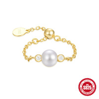 Gold-Tone Freshwater Pearl Chain Ring