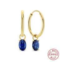 Gold Small Hoop Earrings with Sapphire Drops