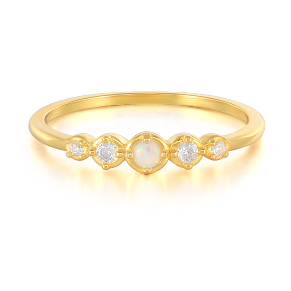 Gold Opal Delicate Band Ring