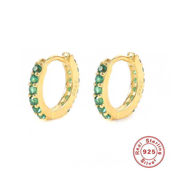 Gold-Tone Pavé Green Huggie Earrings