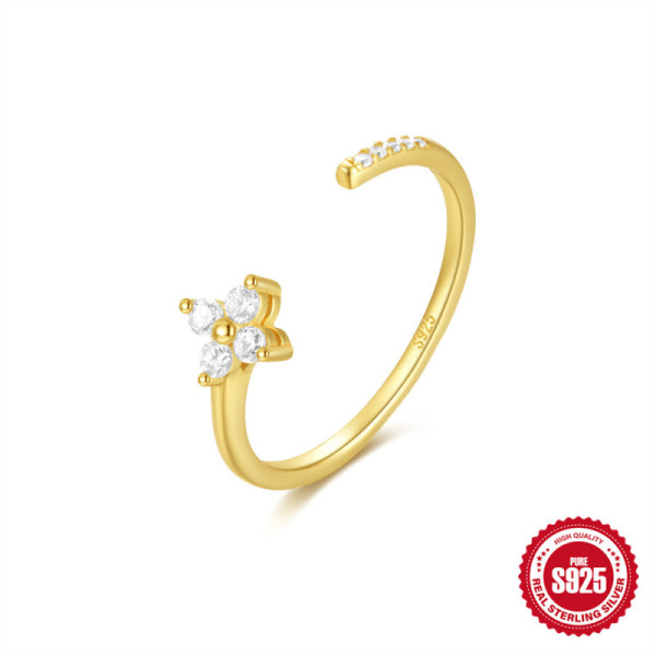 925 Silver Gold-Plated Floral Open Ring