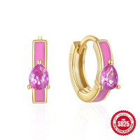 Pink Enamel Gold-Plated Huggie Earrings