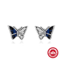 925 Silver Blue Enamel Butterfly Stud Earrings