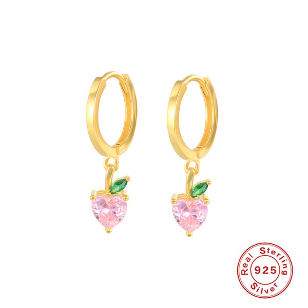 Gold-Plated Heart Hoop Earrings with Pink CZ