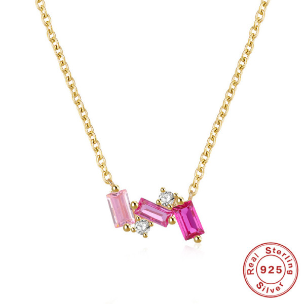 925 Silver Multicolor Geometric Gemstone Necklace