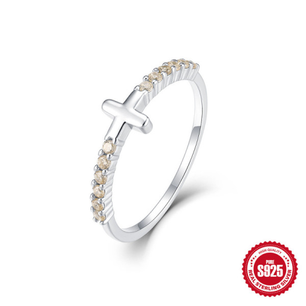925 Silver Cross Motif Cubic Zirconia Band
