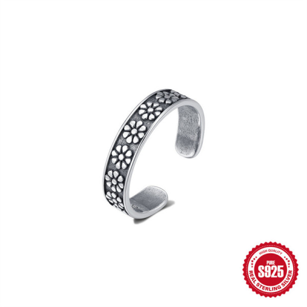 Oxidized Floral Sterling Silver Cuff