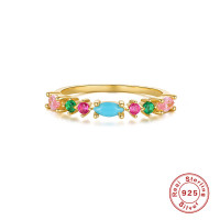 Multicolor Stone Gold-Finish Band Ring