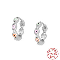 925 Silver Multicolor Evil Eye Small Hoop Earrings
