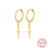 Gold-Plated Dagger Charm Hoop Earrings