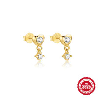 Gold-Tone Heart Stud Earrings with CZ