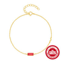Gold-Tone Red Stone Chain Bracelet