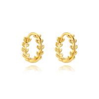 Gold-Tone Leaf Motif Huggie Earrings